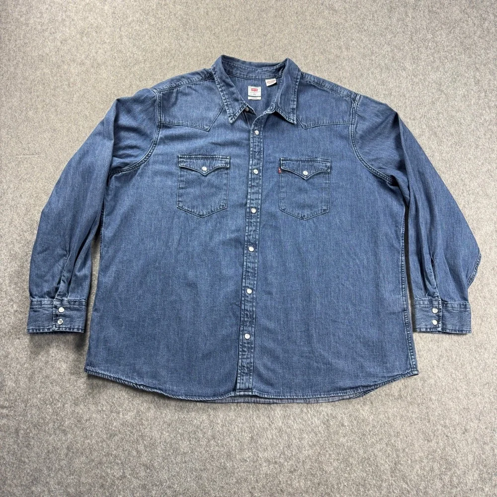 Levis Denim Shirt Mens Size 3XL Blue Pearl Snap Cowboy Western Standard Fit